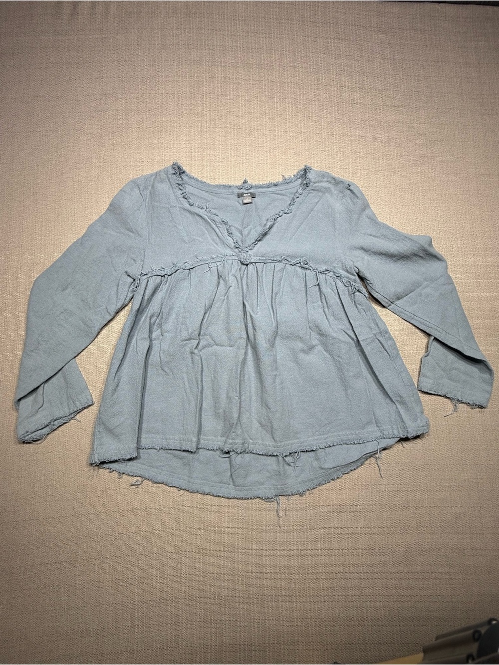 aerie Light Blue Ruffled V-Neck Peasant Blouse